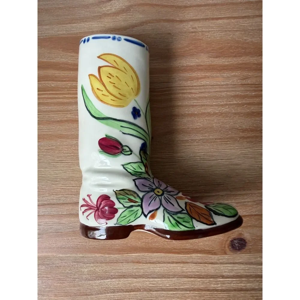 Vintage Blue Ridge Southern Potteries Gladys Floral Boot Vase Hand Painted 510/2